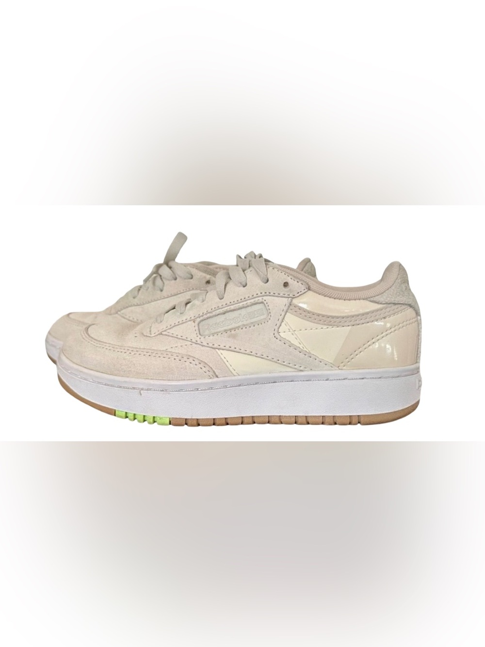 Reebok Club C-85 Low-Top Sneaker in Eggshell with Lime Accent